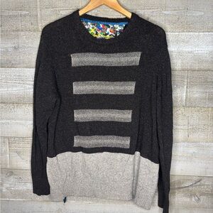 Robert Graham vostok wool silk Black and Gray Striped Sweater colorblock